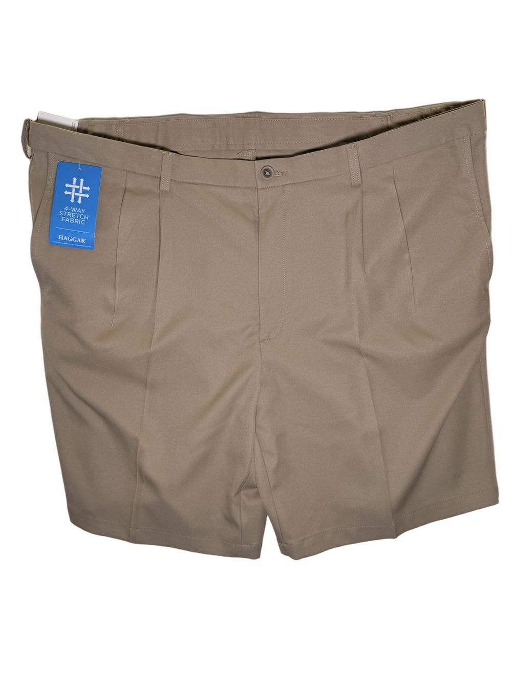 Haggar Cool 18 Pro Men's Tan Pleated-Front Stretch Shorts NWT